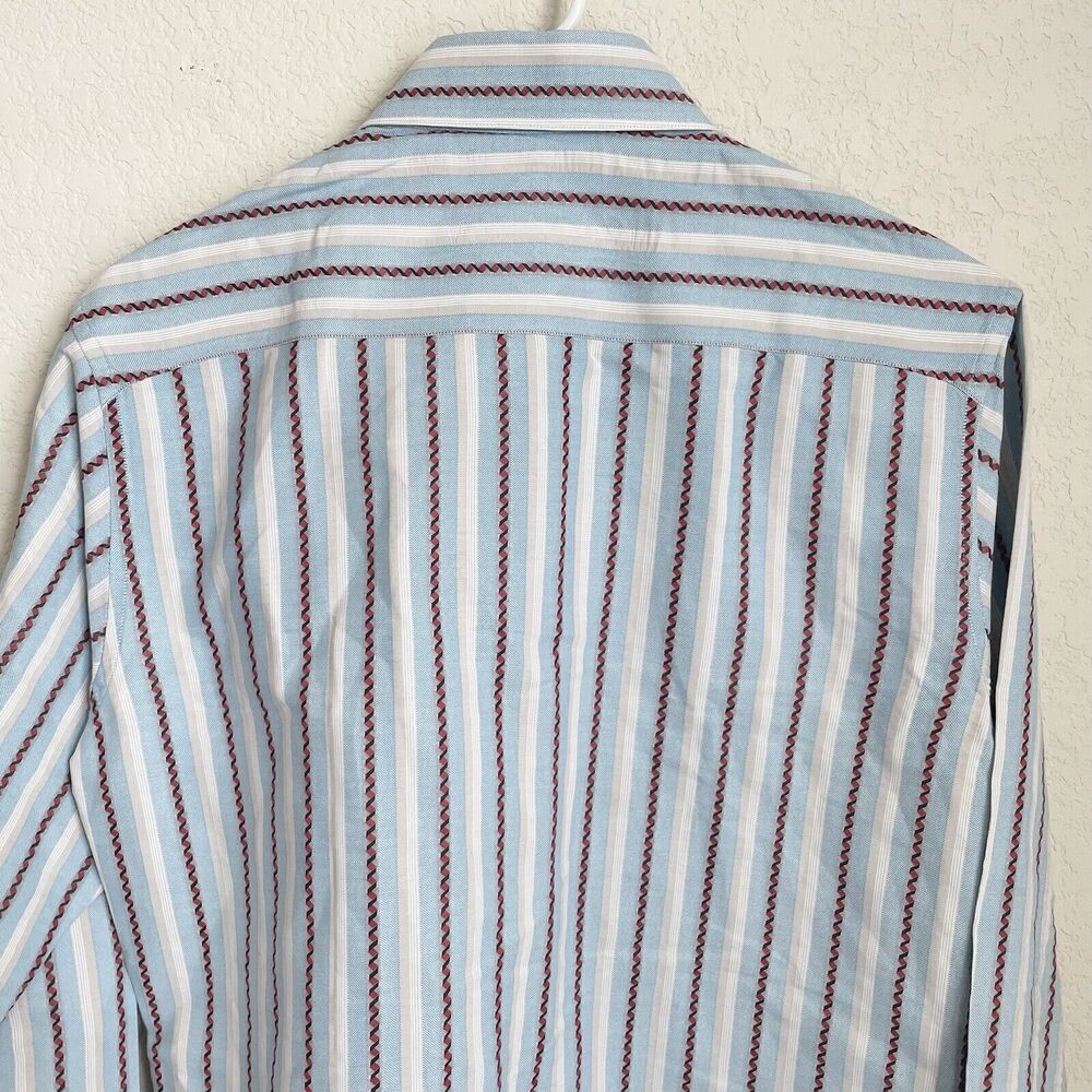 Robert Graham Men’s Small Blue Striped Button Up Long Sleeve Dress Shirt Flip Cu - Picture 9 of 12